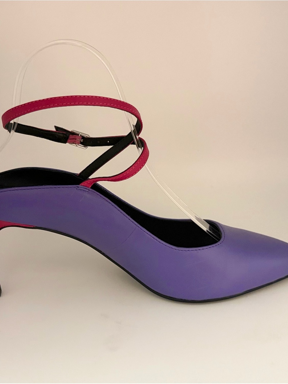 Carlisle Purple Pointed Pump with Pink Straps